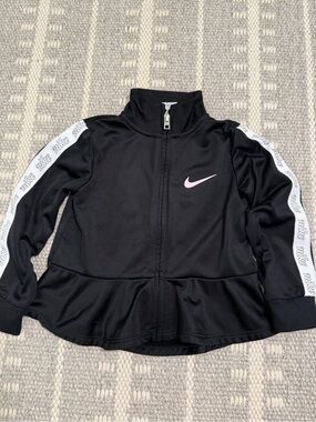 Nike Toddler Girls 2T Ruffle Peplum Track Jacket Black Pink Swoosh Full Zip